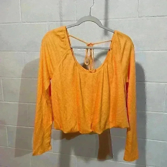 Free People Women's Bondi Thermal Top MEDIUM Malibu Orange Boho Cropped Tie Back - Picture 8 of 8
